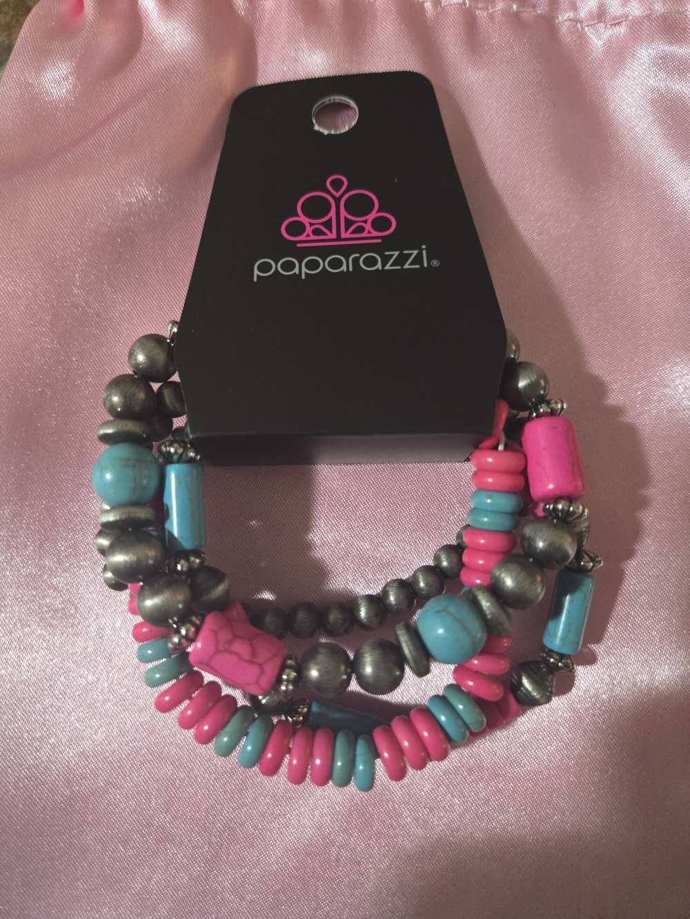 paparazzi Pink and Turquoise Multi-Strand Beaded Bracelet